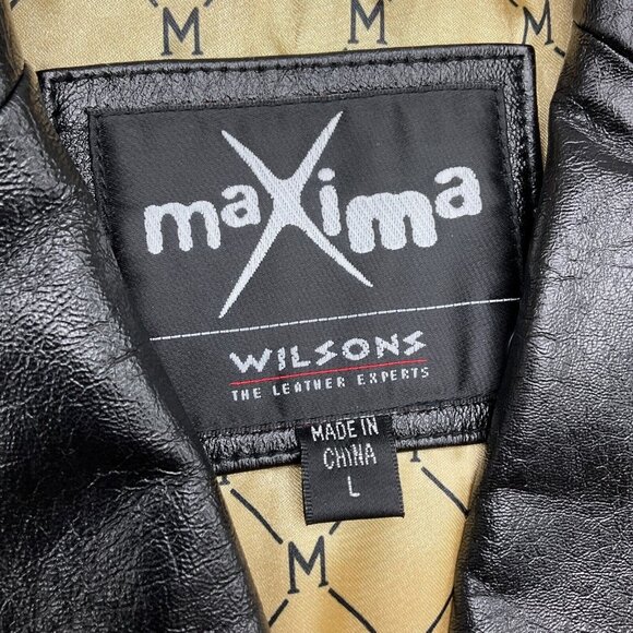 Maxima Wilsons Coat Women Lg Black Leather Double Breast Shiny Crinkle Long VTG - Picture 4 of 13